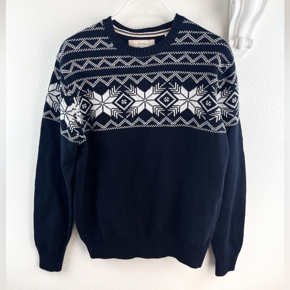 WEATHERPROOF VINTAGE Sweater men knit blue Christmas The Holiday S L  NWT